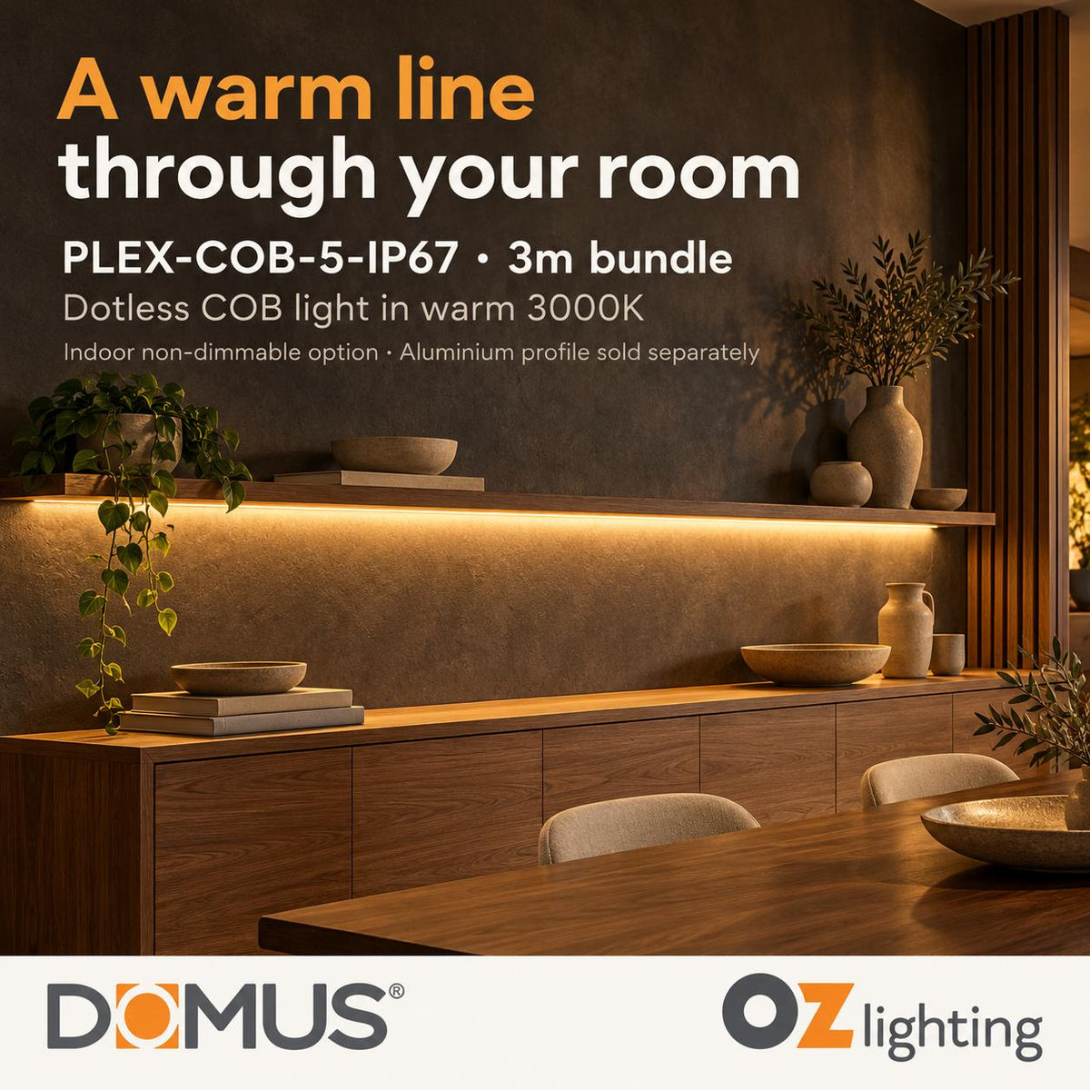 Domus PLEX-COB-5-IP67 3m 3000K LED strip and driver bundle — product benefit