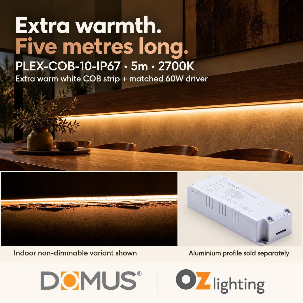 Domus PLEX 5 Metre 10W/m Extra Warm White Outdoor Strip and Driver Bundle-Domus Lighting-Ozlighting.com.au