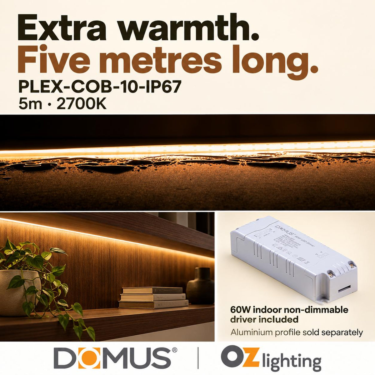 Domus PLEX 5 Metre 10W/m Extra Warm White Outdoor Strip and Driver Bundle-Domus Lighting-Ozlighting.com.au