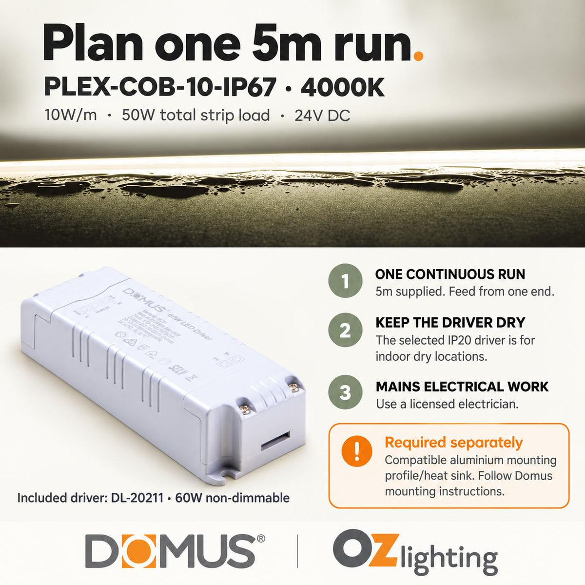 Domus PLEX 5 Metre 10W/m Neutral White Outdoor Strip and Driver Bundle-Domus Lighting-Ozlighting.com.au