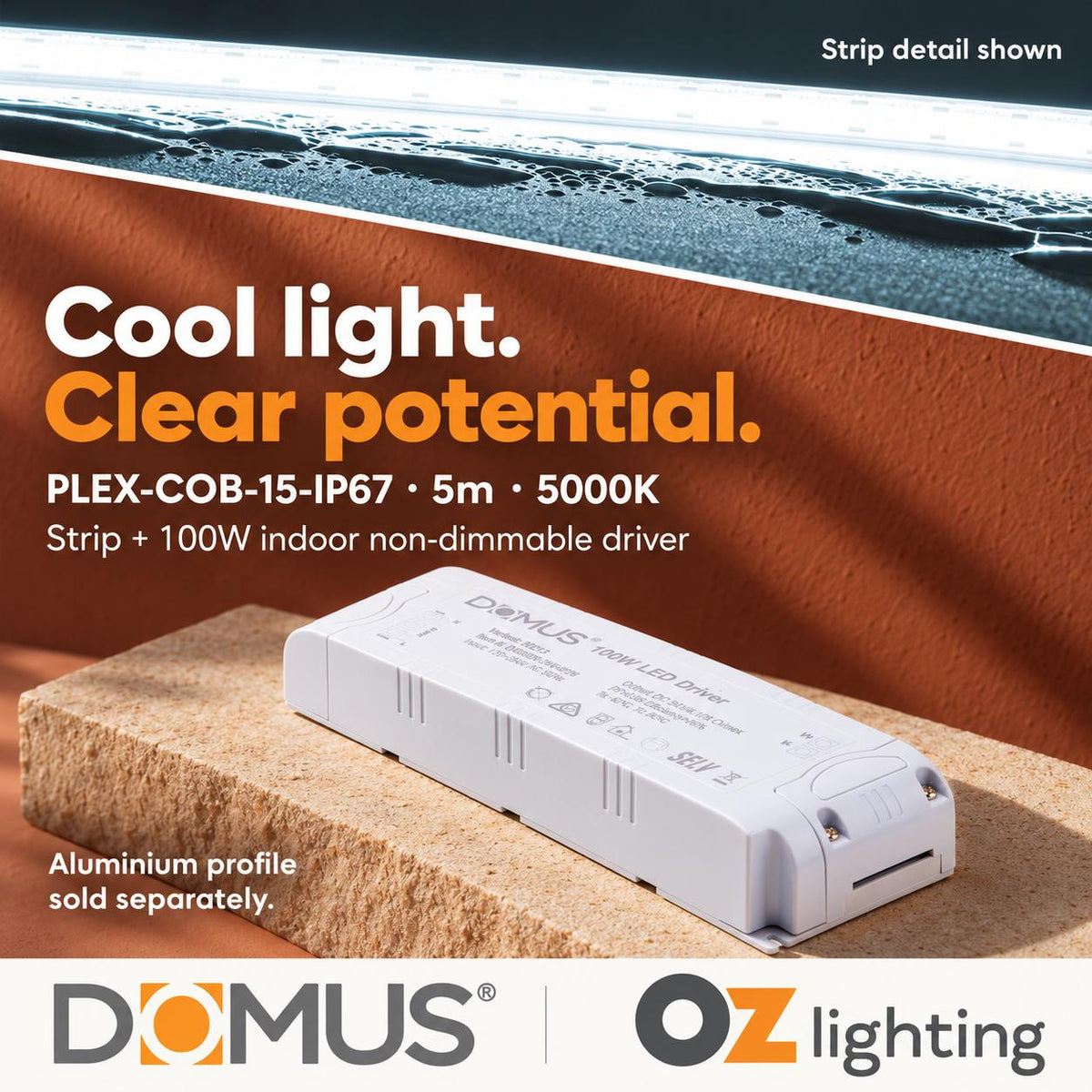 Domus PLEX 5 Metre 15W/m Cool White Outdoor Strip and Driver Bundle-Domus Lighting-Ozlighting.com.au