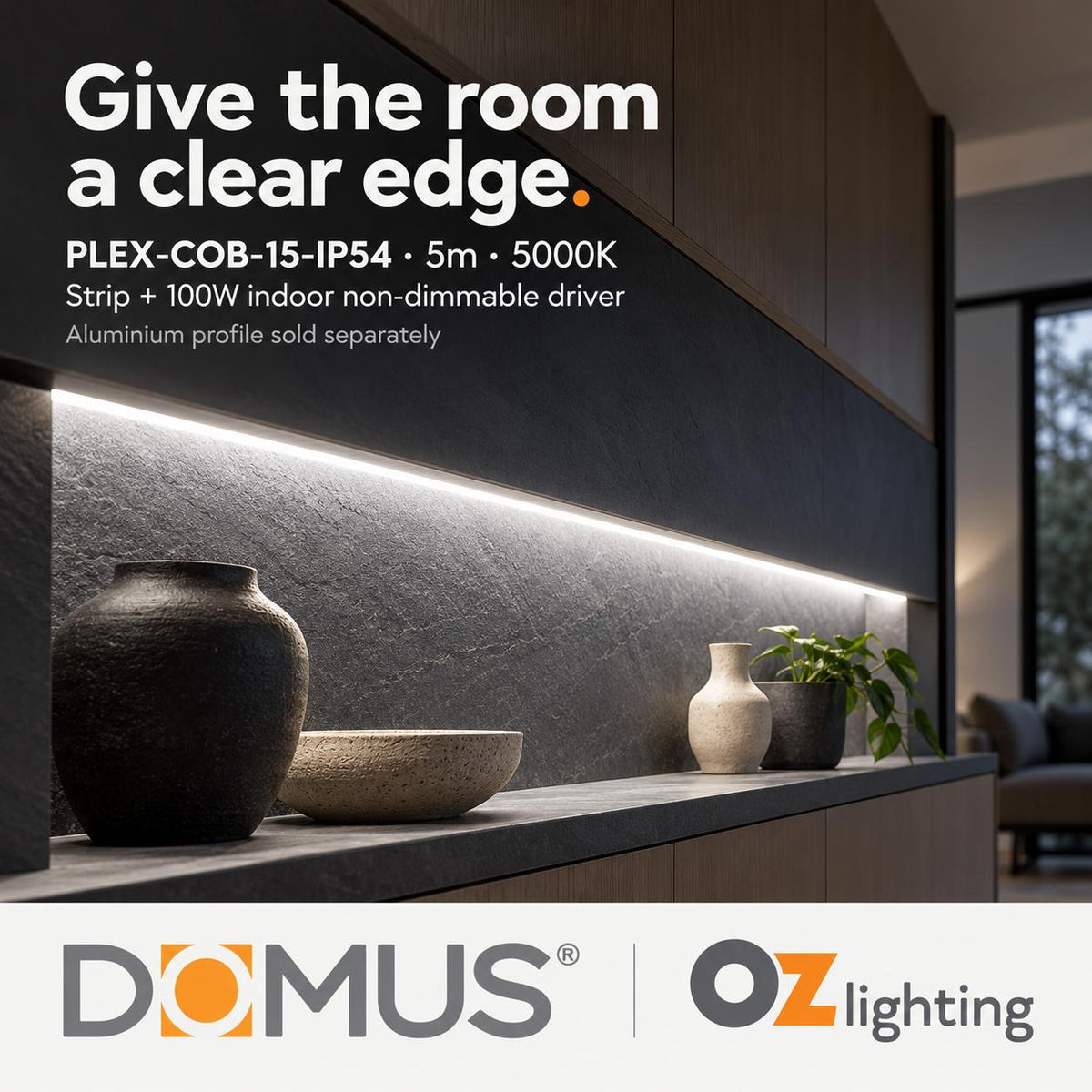 Domus PLEX-COB-15-IP54 5m 5000K LED strip and driver bundle — hero