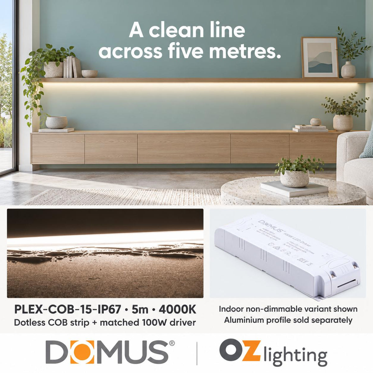 Domus PLEX 5 Metre 15W/m Neutral White Outdoor Strip and Driver Bundle-Domus Lighting-Ozlighting.com.au