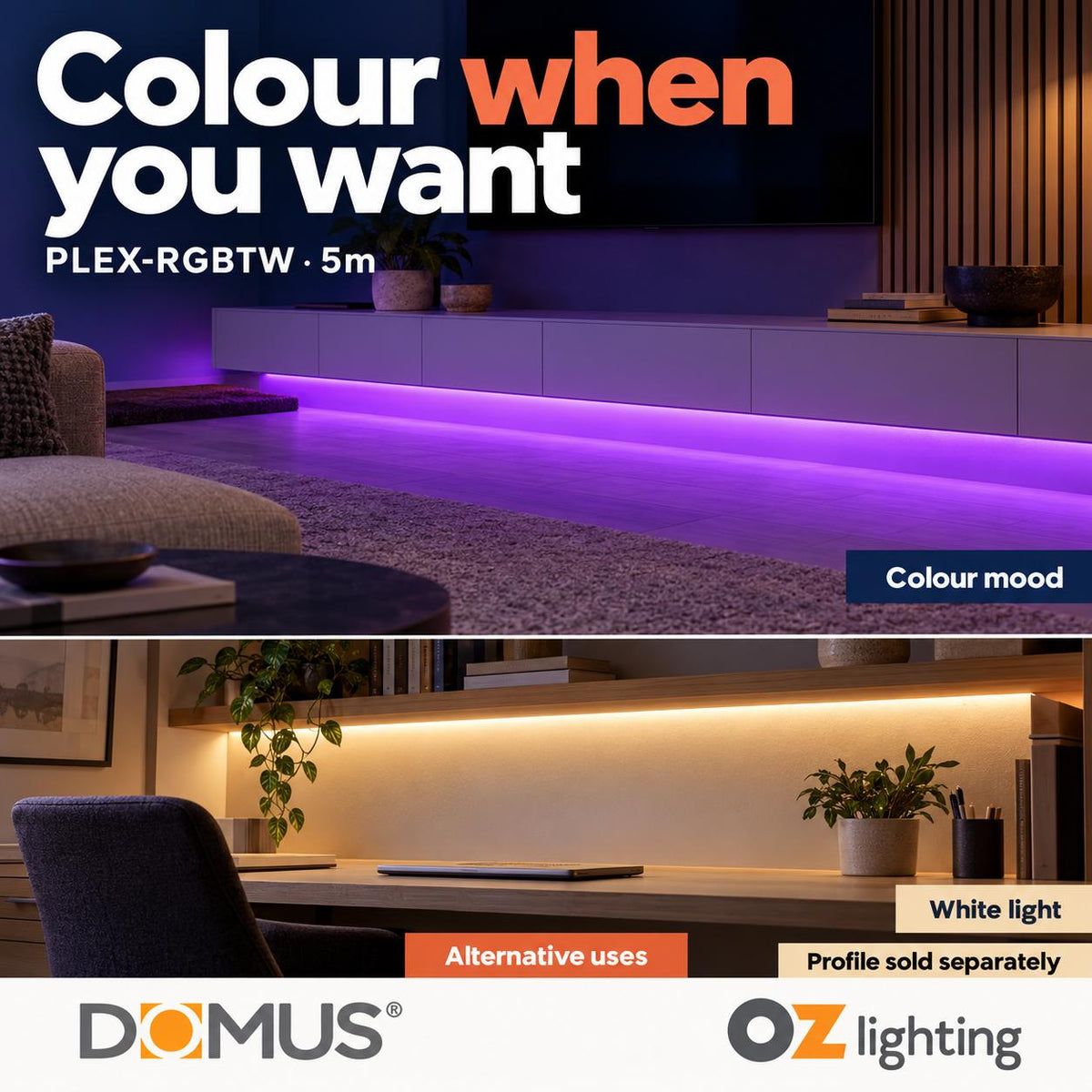 Domus PLEX 5 Metre 21W/m RGB + White Strip and Driver Bundle-Domus Lighting-Ozlighting.com.au