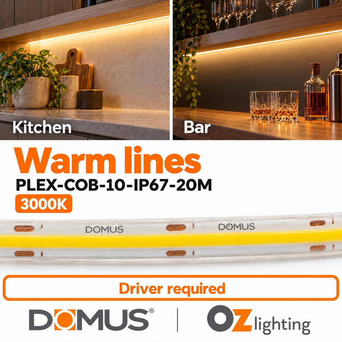 Domus PLEX-COB-10-IP67-20M LED Strip - 10W, 24V, 20m Roll Pack, Per Metre, IP67, Dotless - DRIVER REQUIRED-Domus Lighting-Ozlighting.com.au