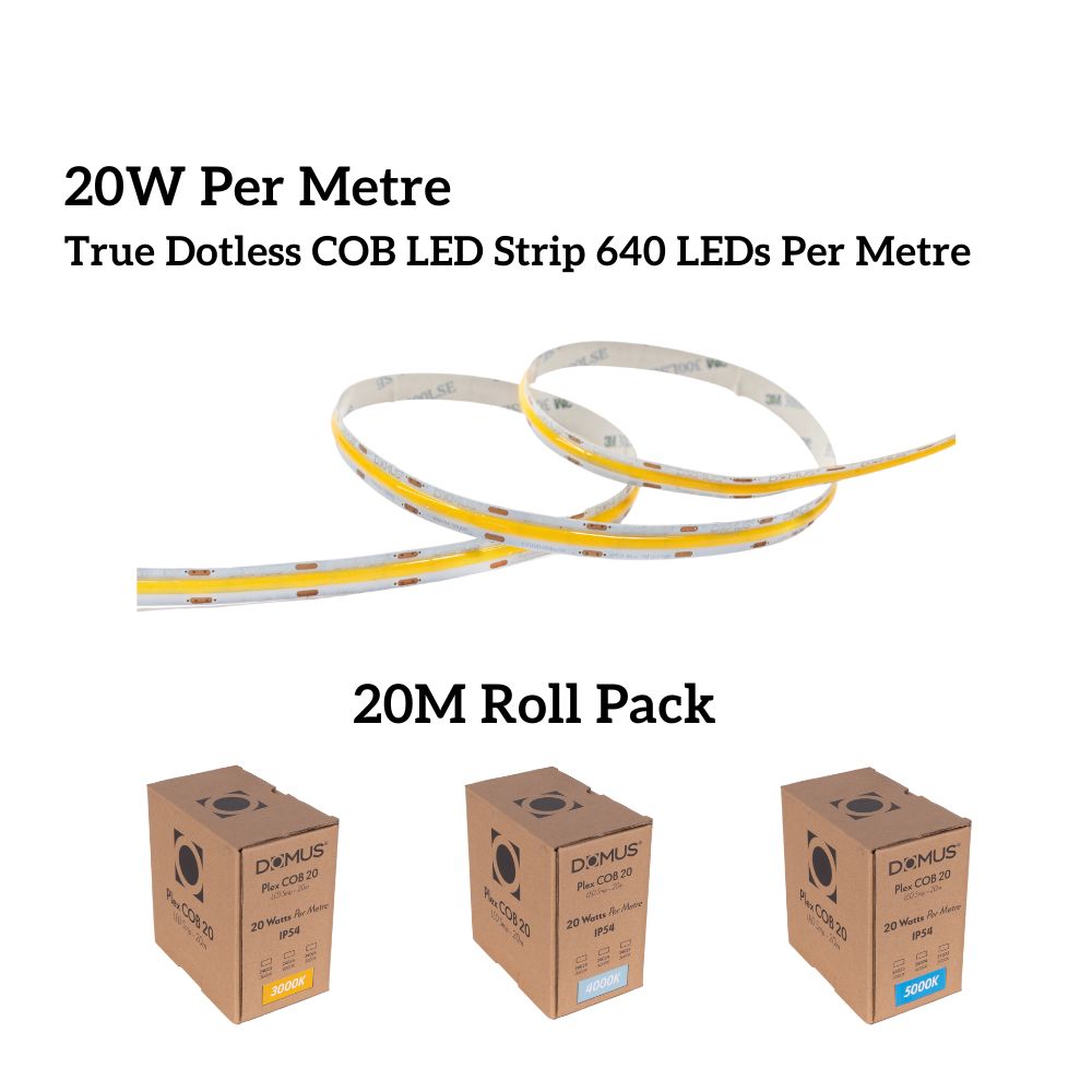 Domus PLEX-COB-20-20M LED Strip - 20W, 24V, 20m Roll Pack, Per Metre, IP54, Dotless - DRIVER REQUIRED-Domus Lighting-Ozlighting.com.au