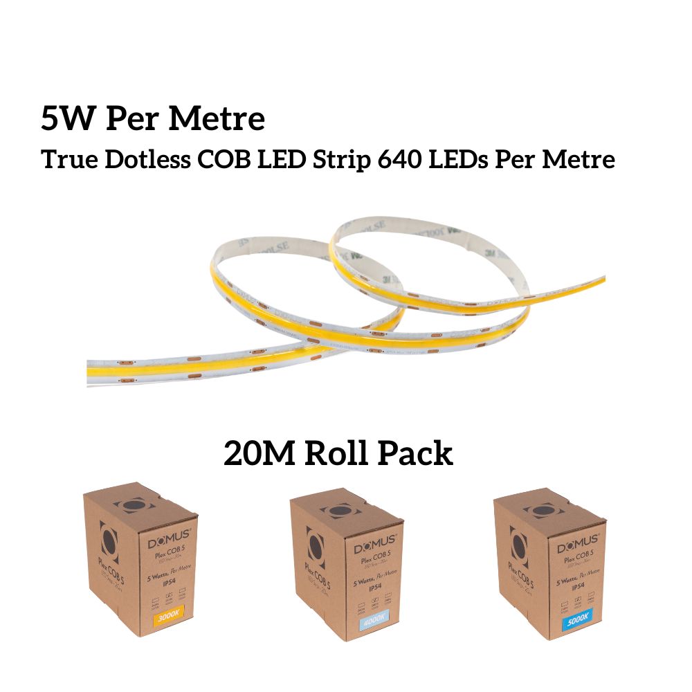 Domus PLEX-COB-5-20M LED Strip - 5W, 24V, 20m Roll Pack, Per Metre, IP54, Dotless - DRIVER REQUIRED-Domus Lighting-Ozlighting.com.au