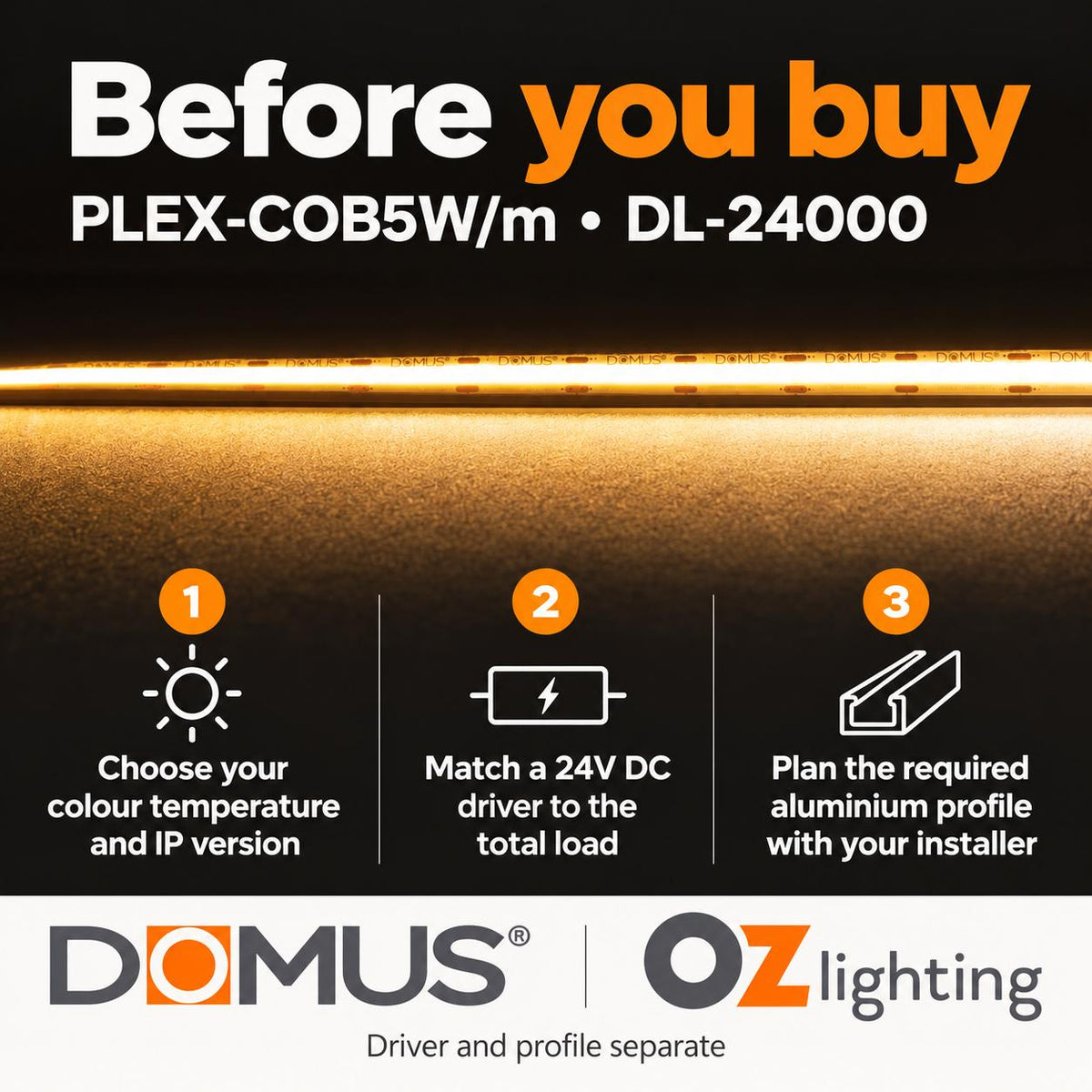 Domus PLEX-COB LED Strip - 5W/m - DRIVER REQUIRED-Domus Lighting-Ozlighting.com.au