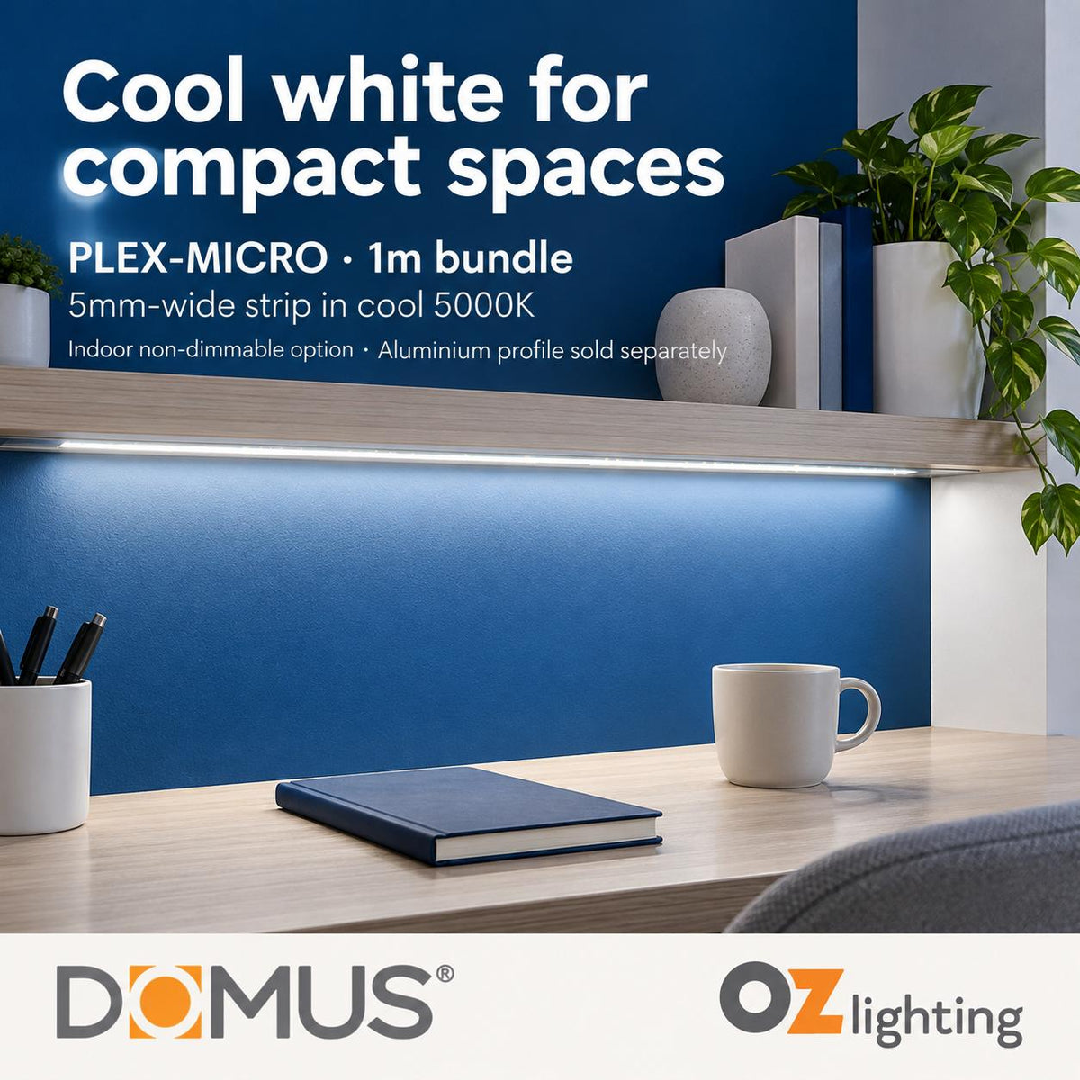 Domus PLEX Micro 1 Metre 8W/m Cool White Strip and Driver Bundle-Domus Lighting-Ozlighting.com.au