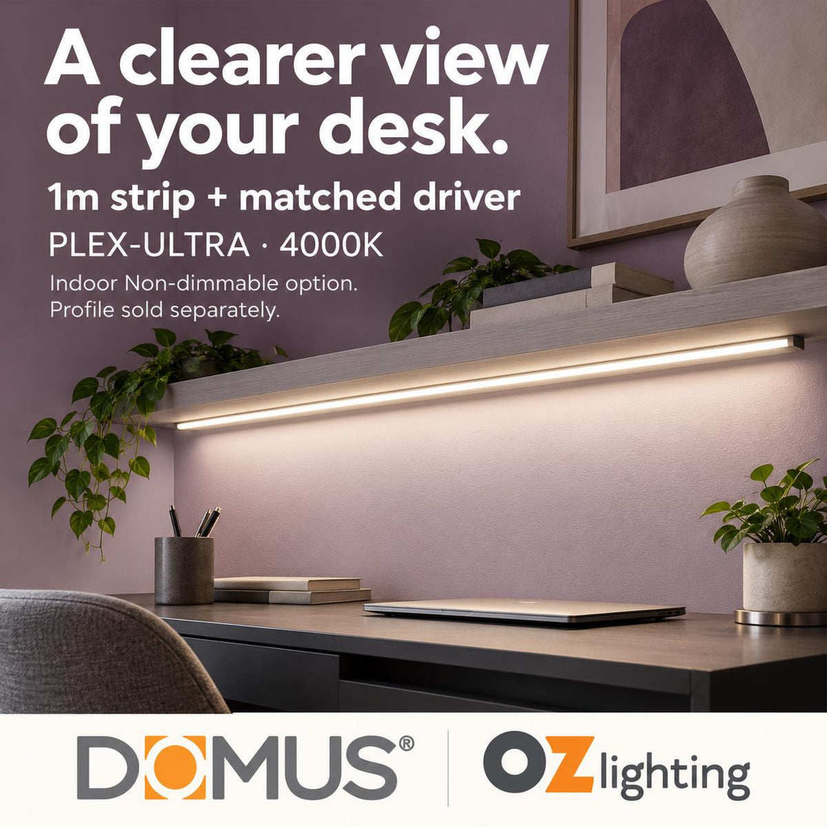 Domus PLEX Ultra 1 Metre 10W/m Neutral White Strip and Driver Bundle-Domus Lighting-Ozlighting.com.au