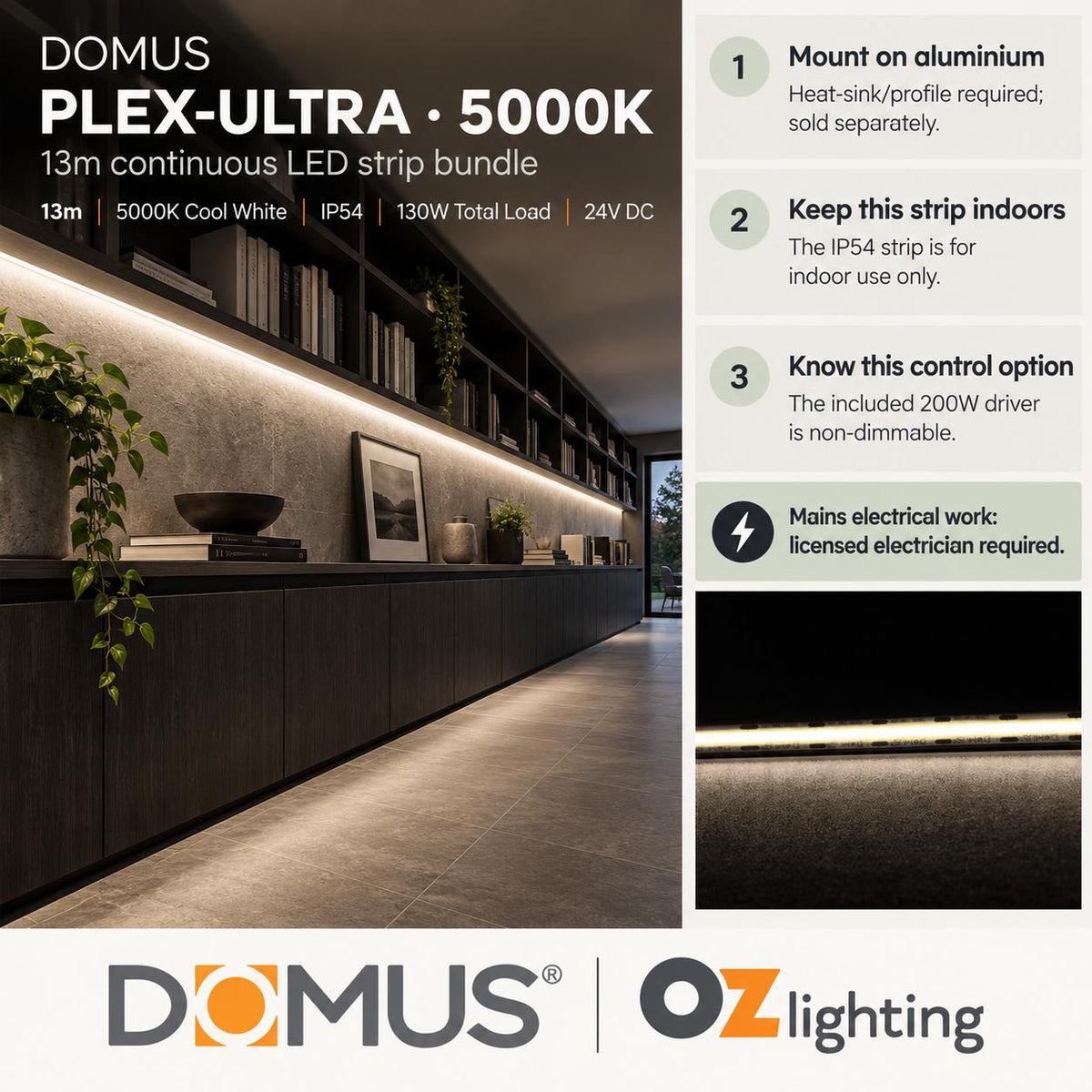 Domus PLEX Ultra 13 Metre 10W/m Cool White Strip and Driver Bundle-Domus Lighting-Ozlighting.com.au