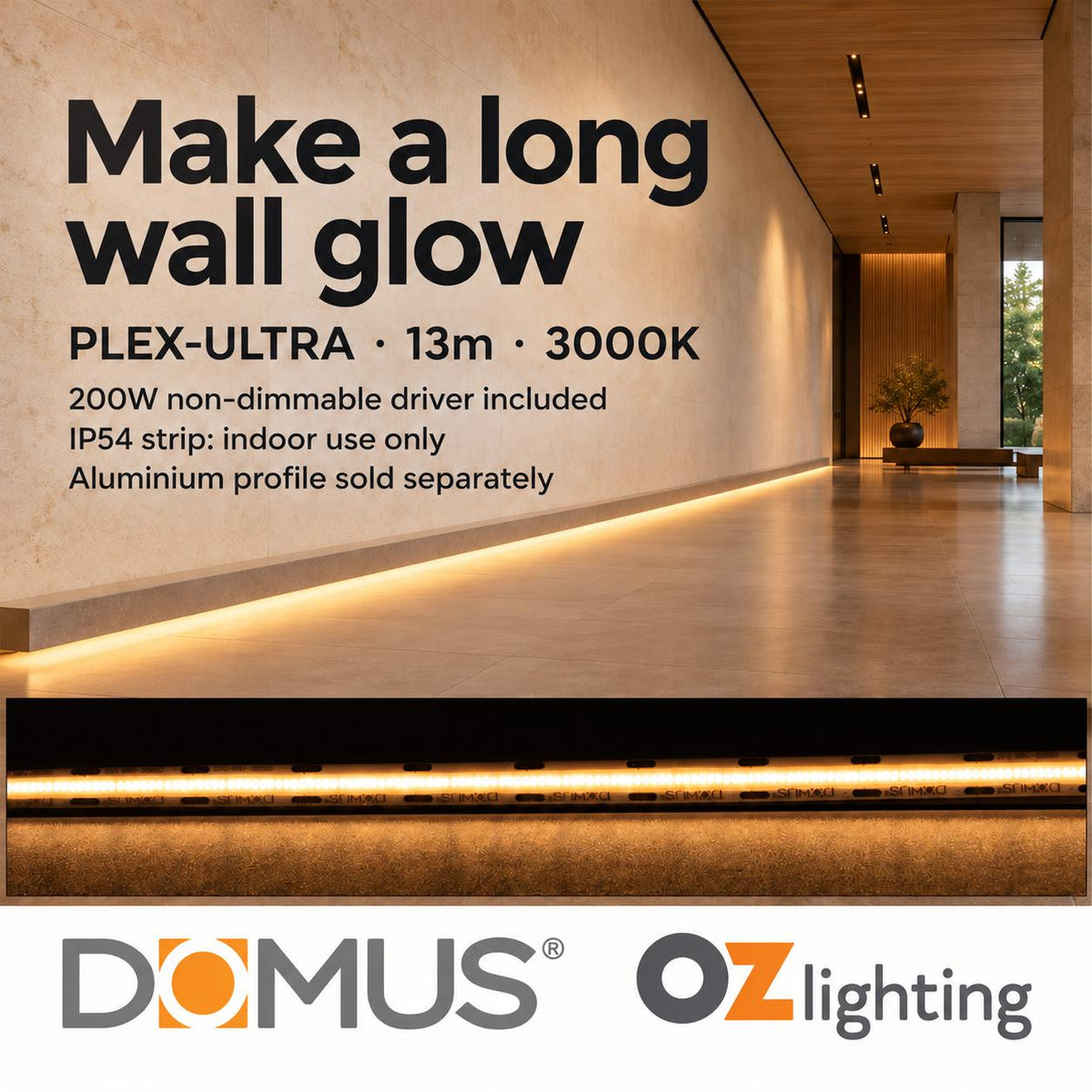Domus PLEX Ultra 13 Metre 10W/m Warm White Strip and Driver Bundle-Domus Lighting-Ozlighting.com.au