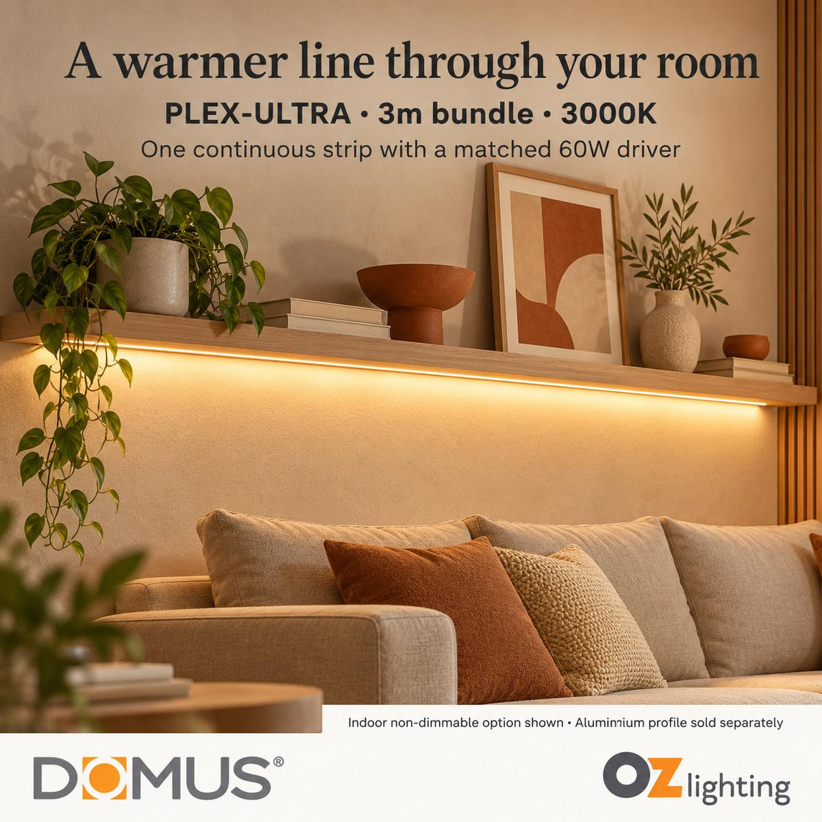 Domus PLEX Ultra 3 Metre 10W/m Warm White Strip and Driver Bundle-Domus Lighting-Ozlighting.com.au