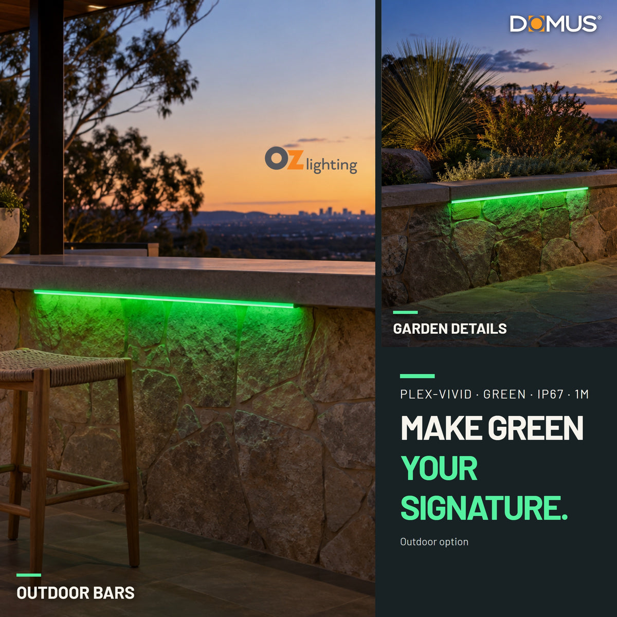 Domus PLEX Vivid 1 Metre 15W/m Green Outdoor Strip and Driver Bundle-Domus Lighting-Ozlighting.com.au