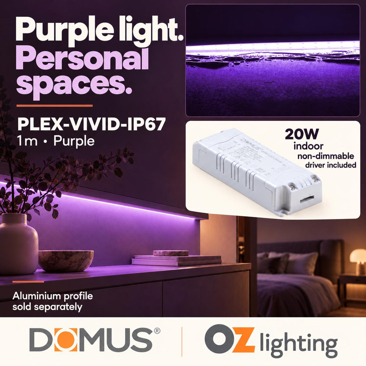Domus PLEX Vivid 1 Metre 15W/m Purple Outdoor Strip and Driver Bundle-Domus Lighting-Ozlighting.com.au