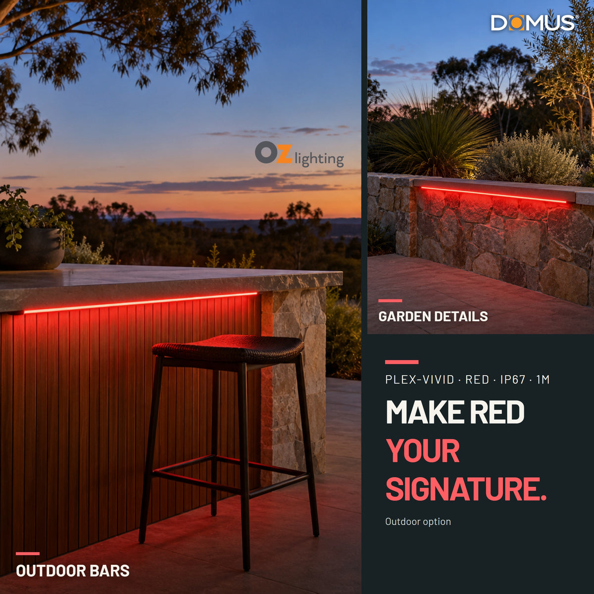 Domus PLEX-VIVID-IP67 LED Strip & Driver Bundle - Red, 1m-Domus Lighting-Ozlighting.com.au