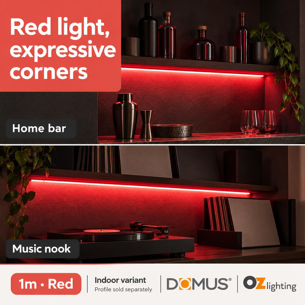 Domus PLEX Vivid 1 Metre 15W/m Red Outdoor Strip and Driver Bundle-Domus Lighting-Ozlighting.com.au