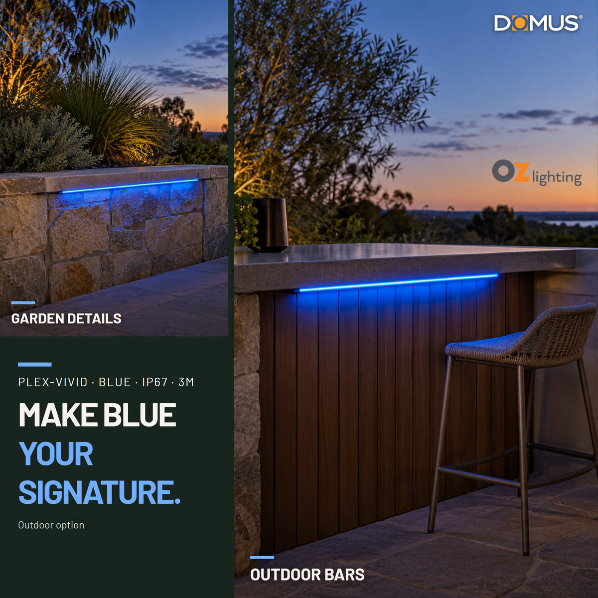 Domus PLEX-VIVID-IP67 LED Strip & Driver Bundle - Blue, 3m-Domus Lighting-Ozlighting.com.au