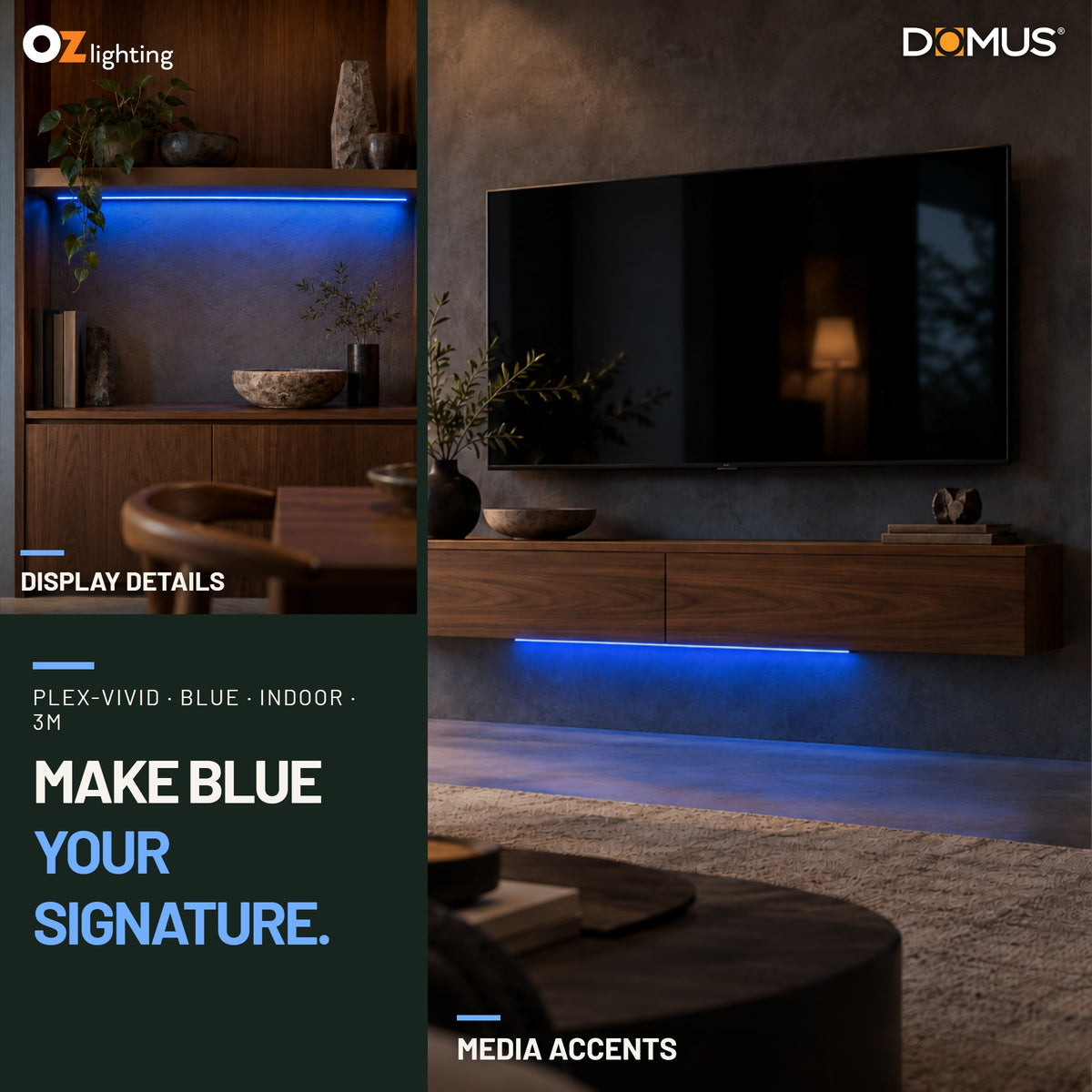 Domus PLEX-VIVID-IP54 LED Strip & Driver Bundle - Blue, 3m-Domus Lighting-Ozlighting.com.au