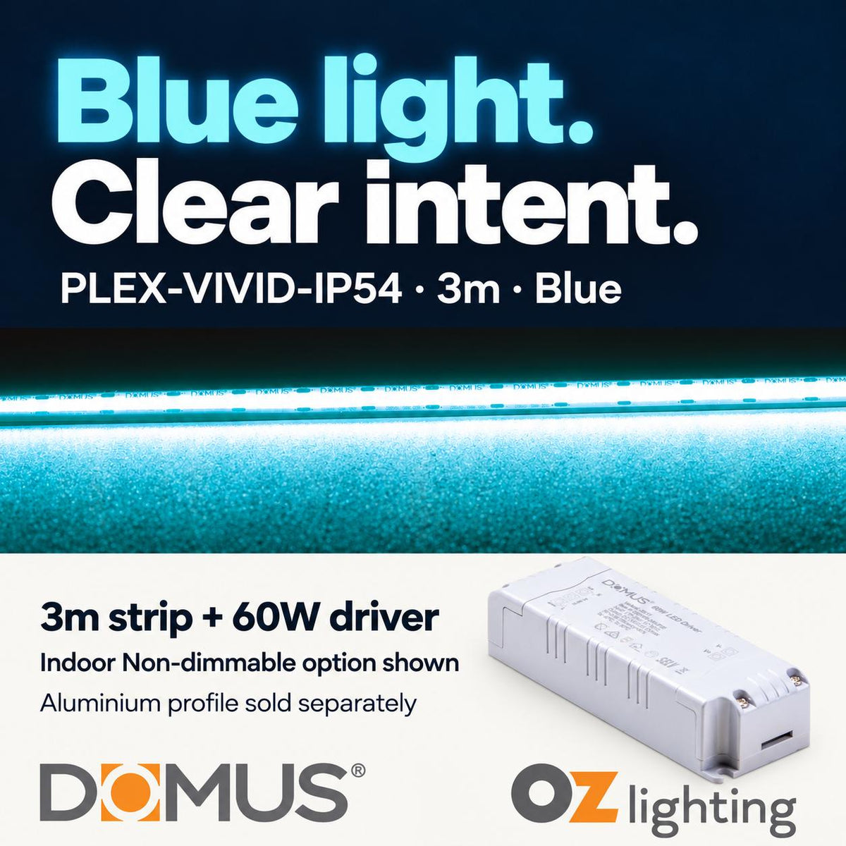 Domus PLEX Vivid 3 Metre 15W/m Blue Strip and Driver Bundle-Domus Lighting-Ozlighting.com.au