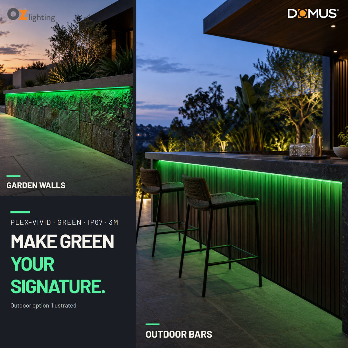 Domus PLEX-VIVID-IP67 LED Strip & Driver Bundle - Green, 3m-Domus Lighting-Ozlighting.com.au