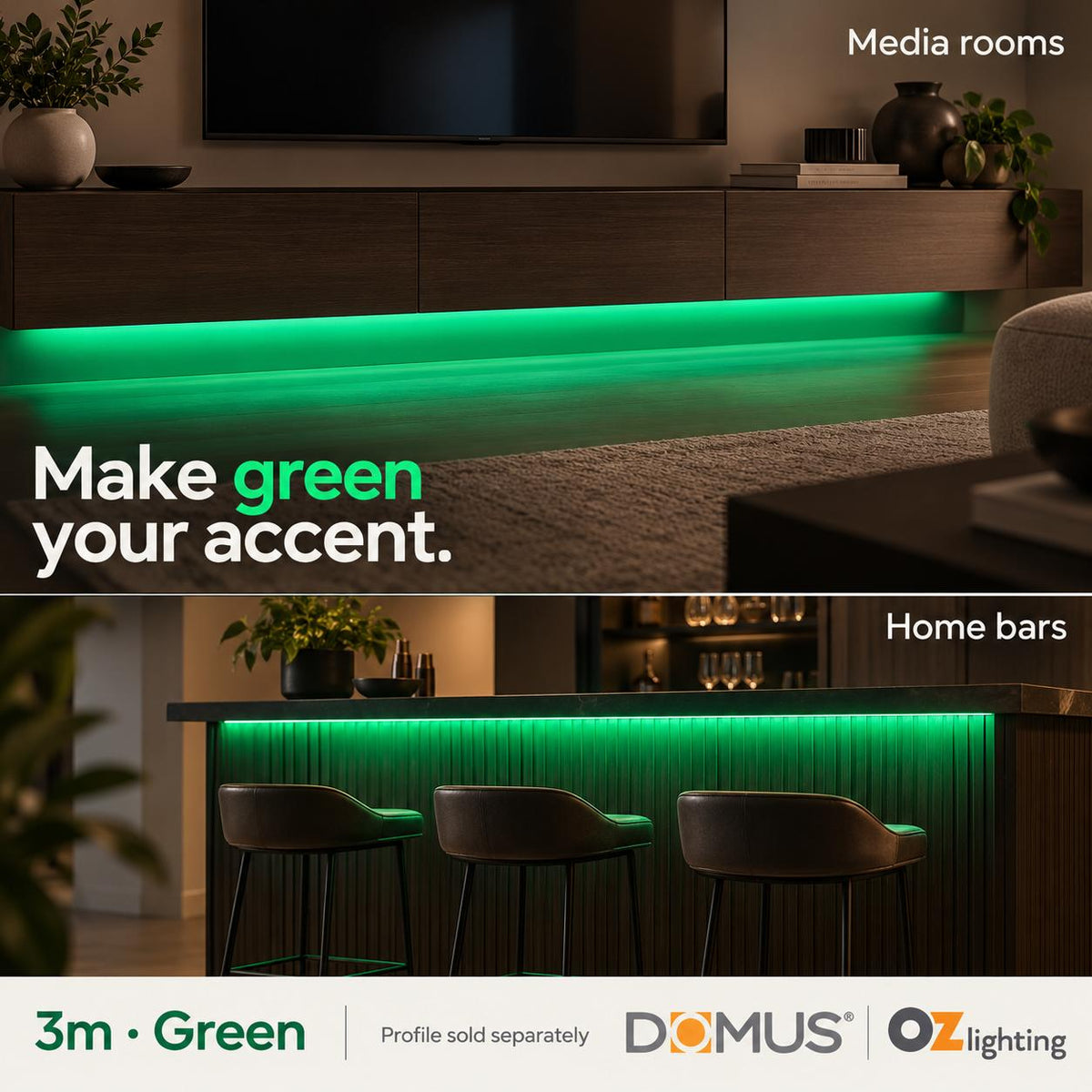 Domus PLEX Vivid 3 Metre 15W/m Green Outdoor Strip and Driver Bundle-Domus Lighting-Ozlighting.com.au