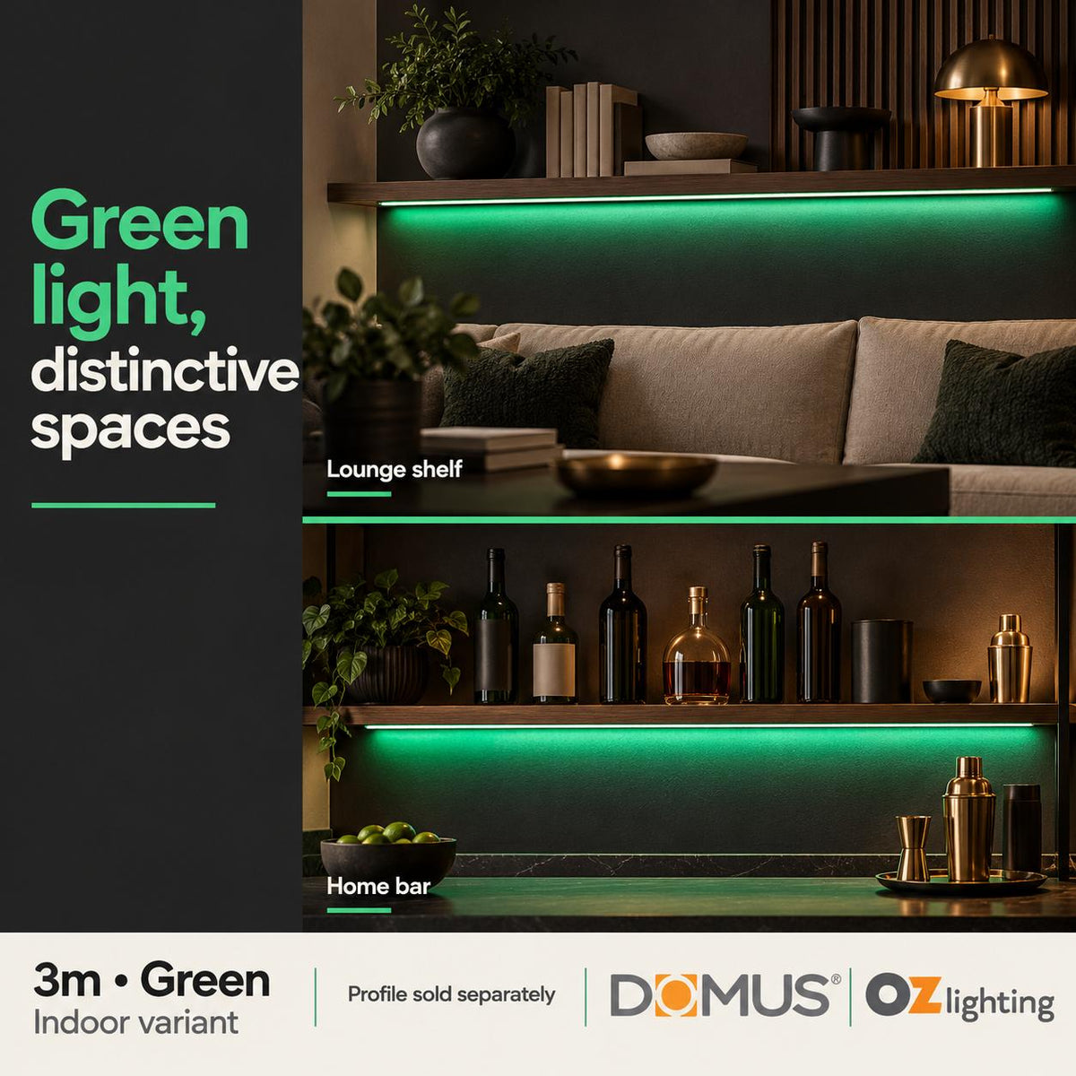 Domus PLEX Vivid 3 Metre 15W/m Green Strip and Driver Bundle-Domus Lighting-Ozlighting.com.au