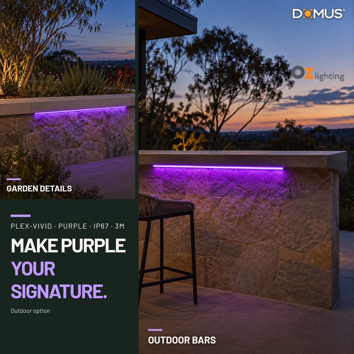 Domus PLEX Vivid 3 Metre 15W/m Purple Outdoor Strip and Driver Bundle-Domus Lighting-Ozlighting.com.au