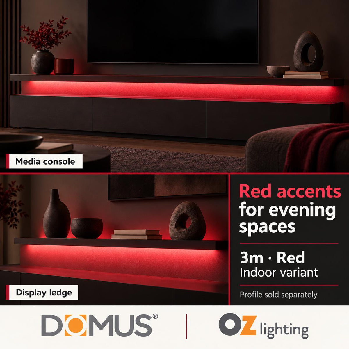 Domus PLEX Vivid 3 Metre 15W/m Red Strip and Driver Bundle-Domus Lighting-Ozlighting.com.au