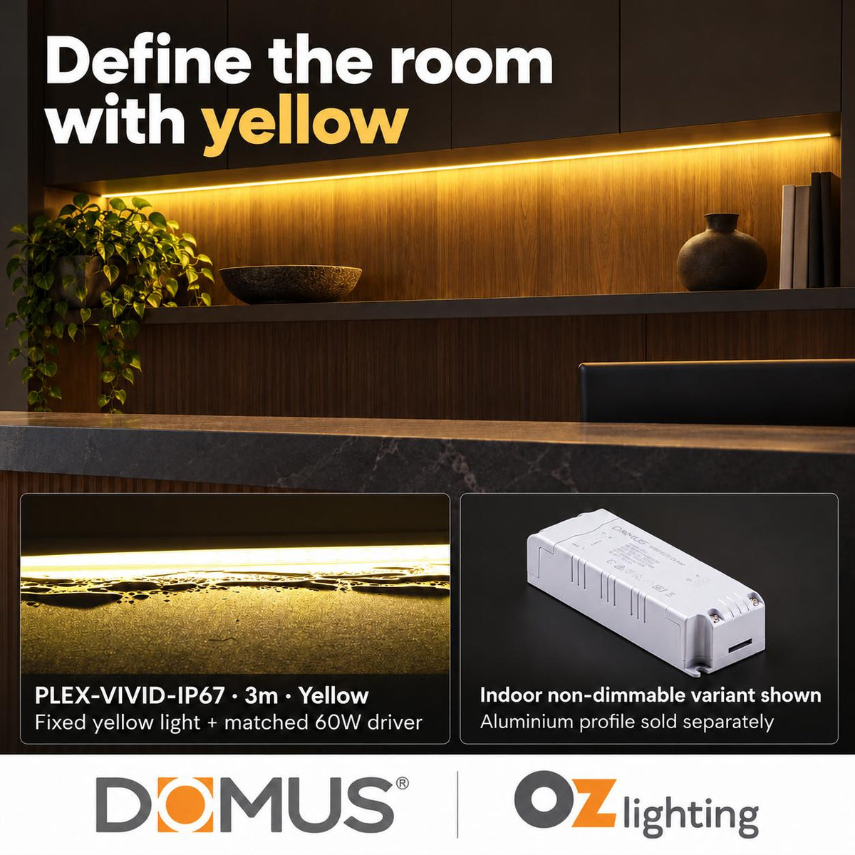 Domus PLEX Vivid 3 Metre 15W/m Yellow Outdoor Strip and Driver Bundle-Domus Lighting-Ozlighting.com.au