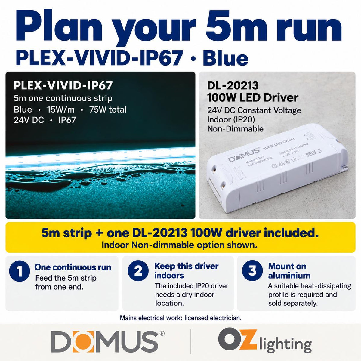 Domus PLEX Vivid 5 Metre 15W/m Blue Outdoor Strip and Driver Bundle-Domus Lighting-Ozlighting.com.au