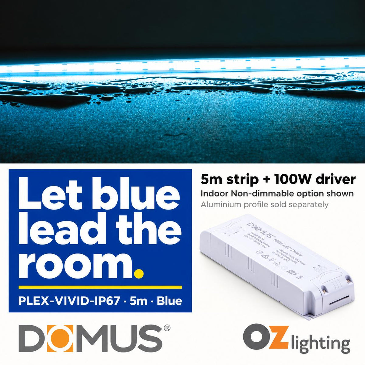Domus PLEX Vivid 5 Metre 15W/m Blue Outdoor Strip and Driver Bundle-Domus Lighting-Ozlighting.com.au