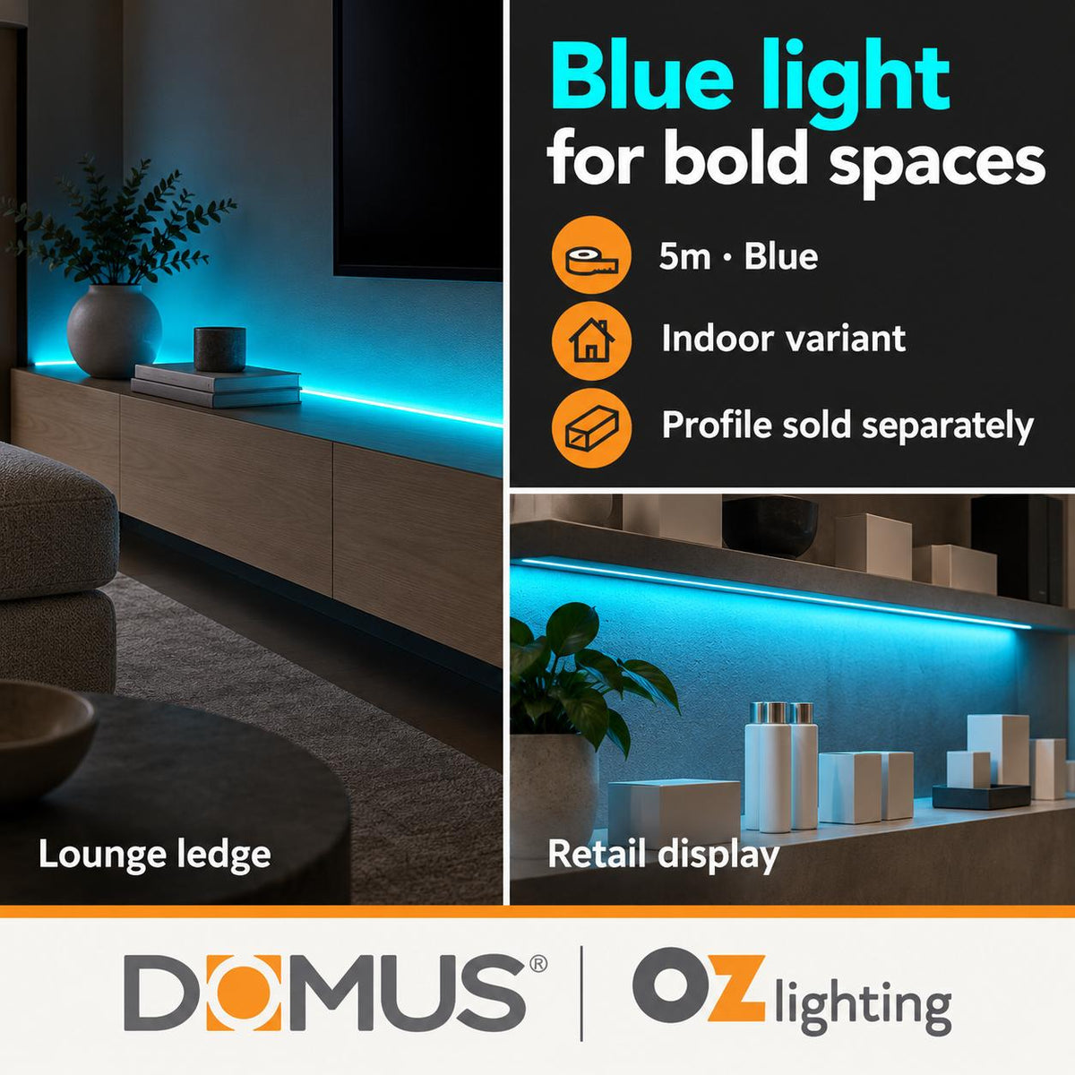 Domus PLEX Vivid 5 Metre 15W/m Blue Strip and Driver Bundle-Domus Lighting-Ozlighting.com.au