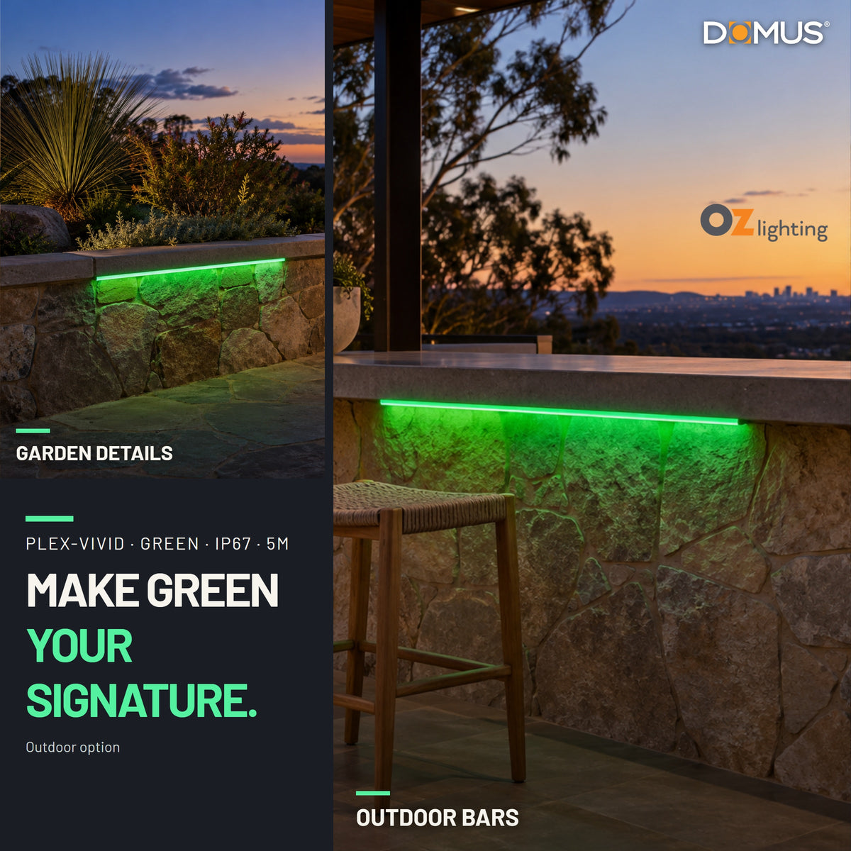 Domus PLEX Vivid 5 Metre 15W/m Green Outdoor Strip and Driver Bundle-Domus Lighting-Ozlighting.com.au