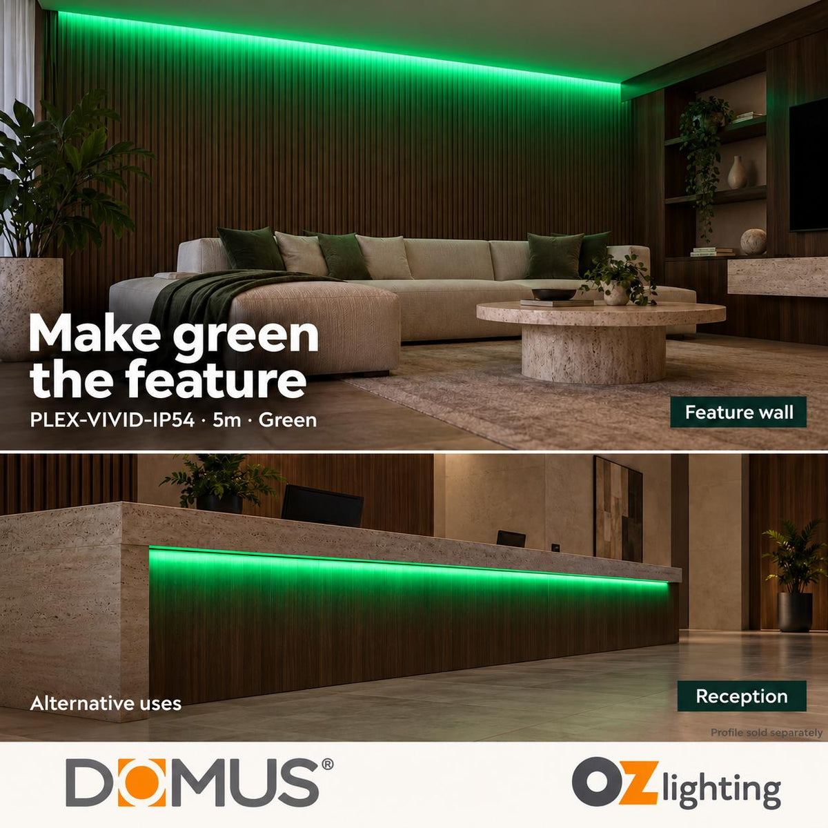 Domus PLEX Vivid 5 Metre 15W/m Green Strip and Driver Bundle-Domus Lighting-Ozlighting.com.au