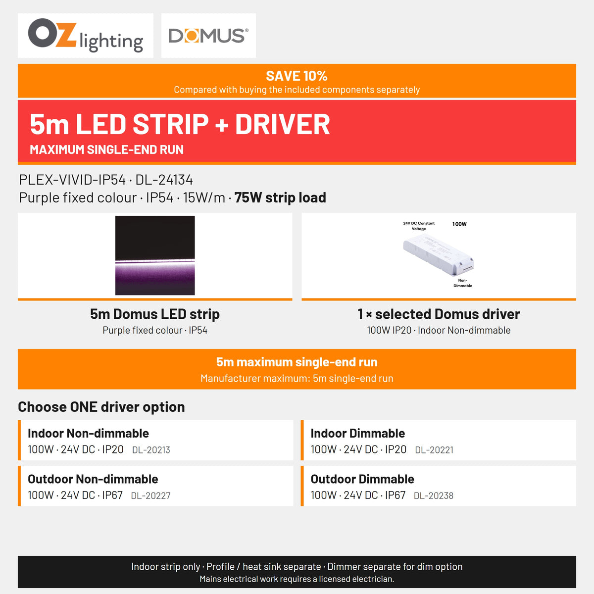 Domus PLEX Vivid 5 Metre 15W/m Purple Strip and Driver Bundle-Domus Lighting-Ozlighting.com.au