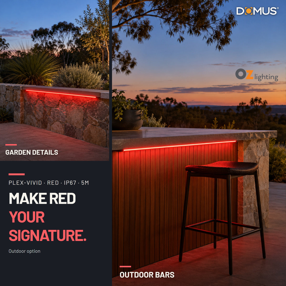 Domus PLEX-VIVID-IP67 LED Strip & Driver Bundle - Red, 5m-Domus Lighting-Ozlighting.com.au