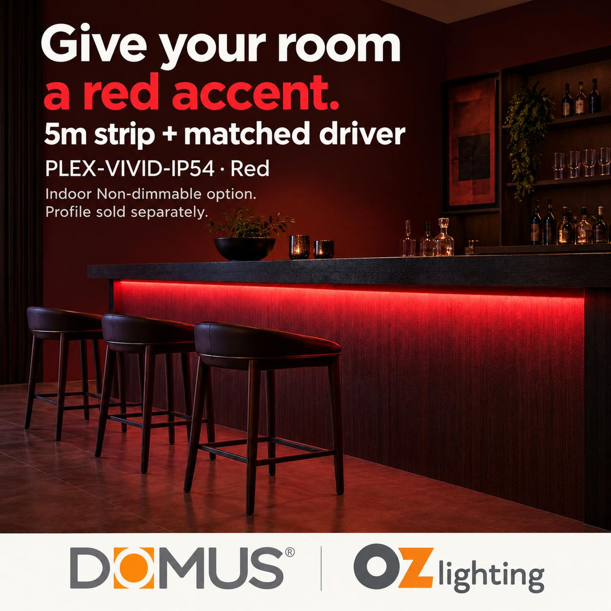 Domus PLEX Vivid 5 Metre 15W/m Red Strip and Driver Bundle-Domus Lighting-Ozlighting.com.au