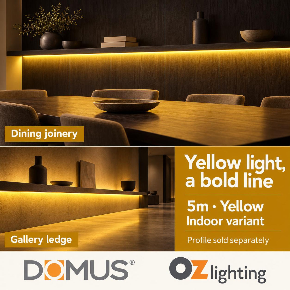 Domus PLEX Vivid 5 Metre 15W/m Yellow Strip and Driver Bundle-Domus Lighting-Ozlighting.com.au