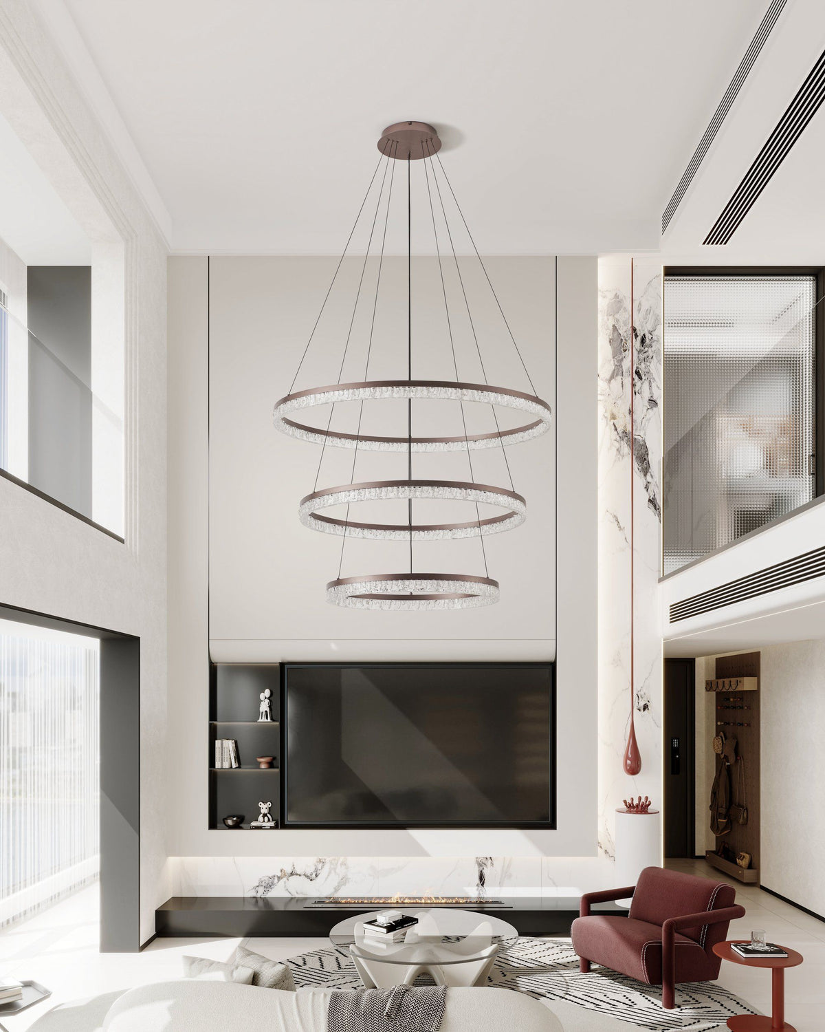 Eglo FLORENCIA LED Pendant - 1000mm Tiered Ring, Brown-Eglo-Ozlighting.com.au