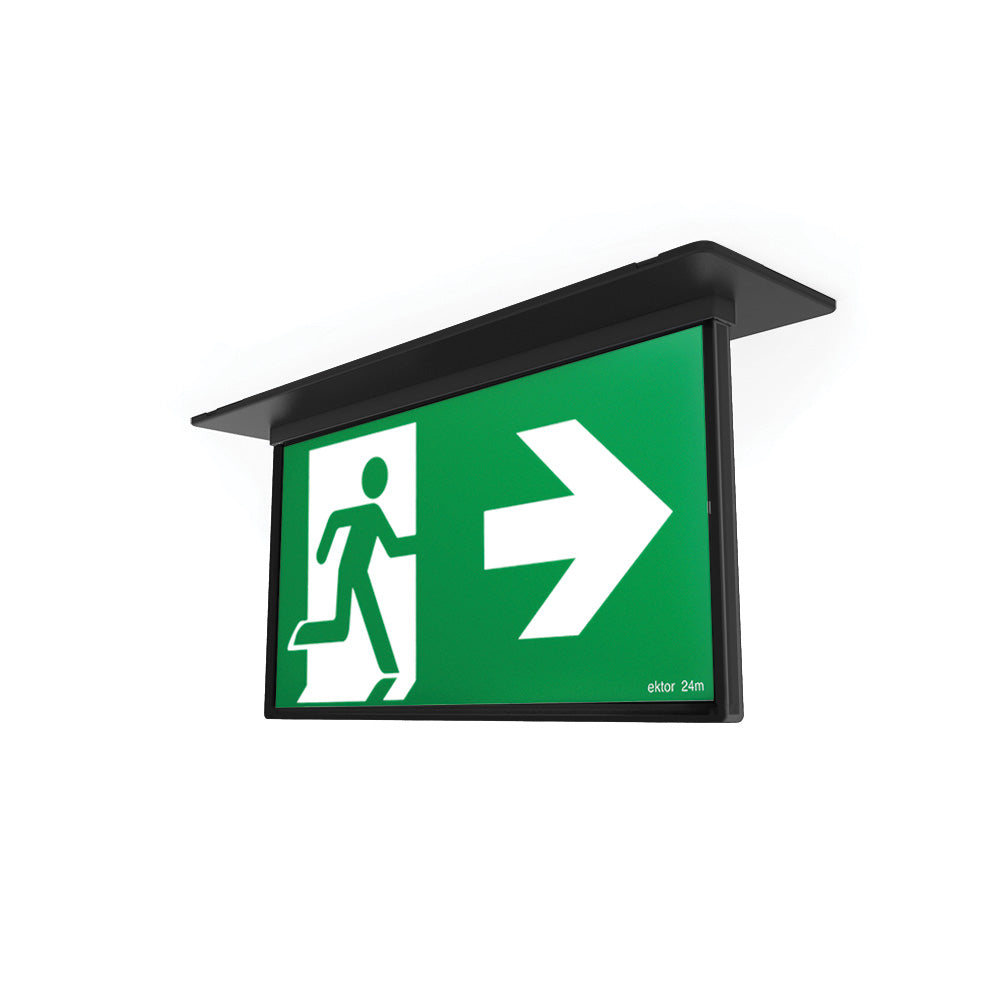 Ektor ONE RAZOR Recessed Emergency Exit Light - 24m, Wireless/DALI-2, Black-Ektor Lighting-Ozlighting.com.au