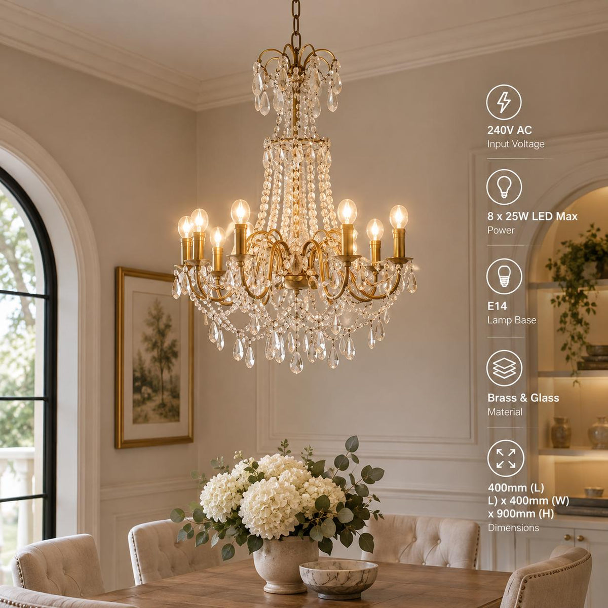 Emac & Lawton TOULON - 8 Light Glass Crystal Chandelier Pendant-Emac & Lawton-Ozlighting.com.au