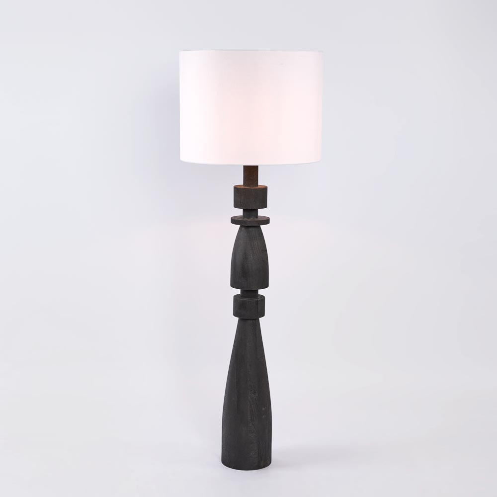 MRD Home MAGNUS Wood Floor Lamp - Black / White Shade-MRD HOME-Ozlighting.com.au
