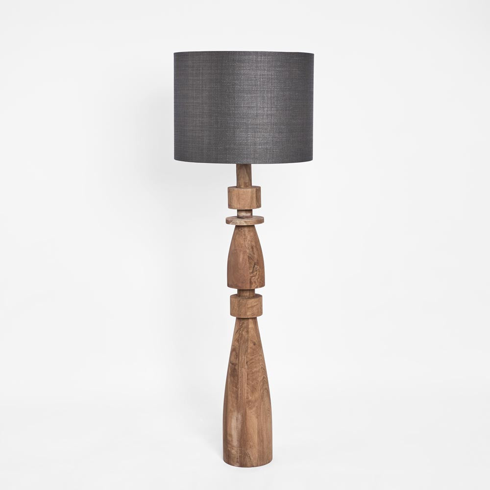 MRD Home MAGNUS Wood Floor Lamp - Saddle / Black Shade-MRD HOME-Ozlighting.com.au
