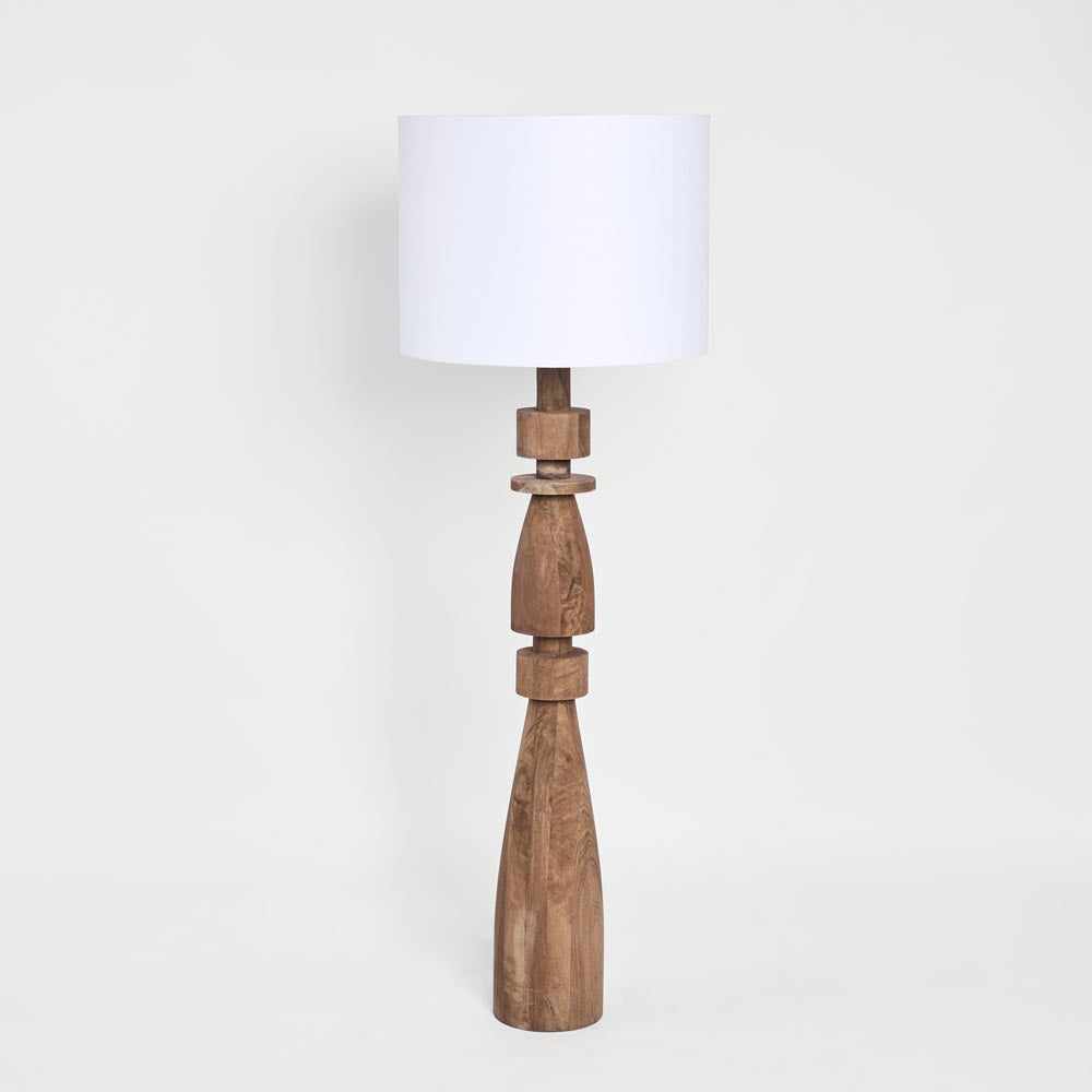 MRD Home MAGNUS Wood Floor Lamp - Saddle / White Shade-MRD HOME-Ozlighting.com.au