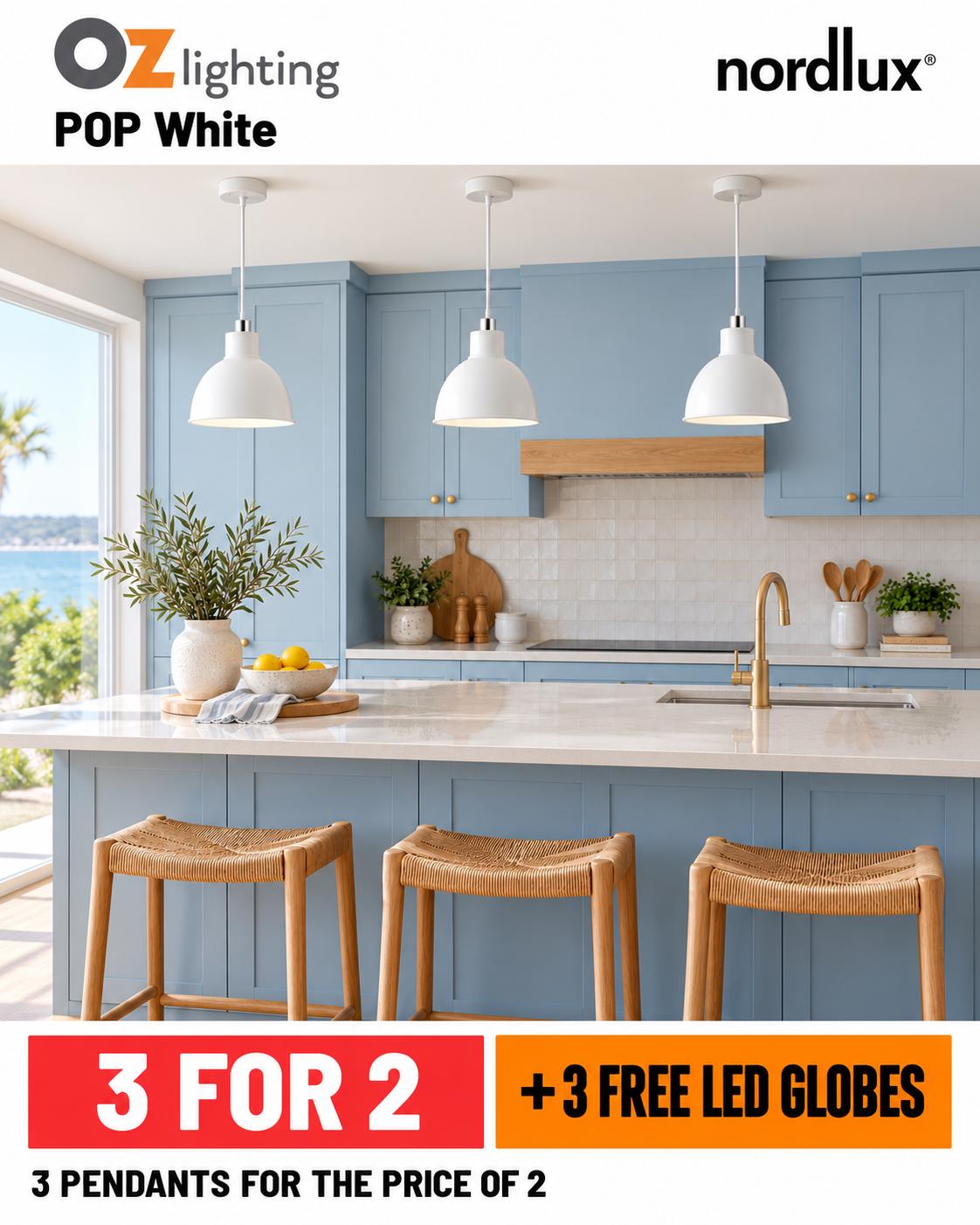 Nordlux POP White - 1 Light Pendant — 3 Pendants for the Price of 2 + 3 FREE LED Globes-Nordlux-Ozlighting.com.au