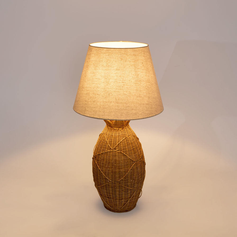OneWorld Collection ISLA Rattan Table Lamp with Linen Shade-ONEWORLD COLLECTION-Ozlighting.com.au
