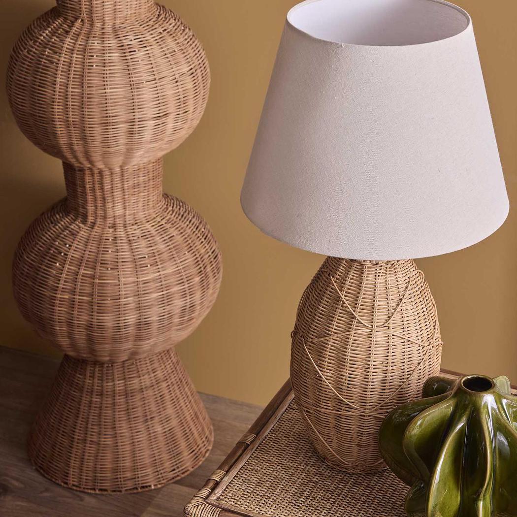 OneWorld Collection ISLA Rattan Table Lamp with Linen Shade-ONEWORLD COLLECTION-Ozlighting.com.au