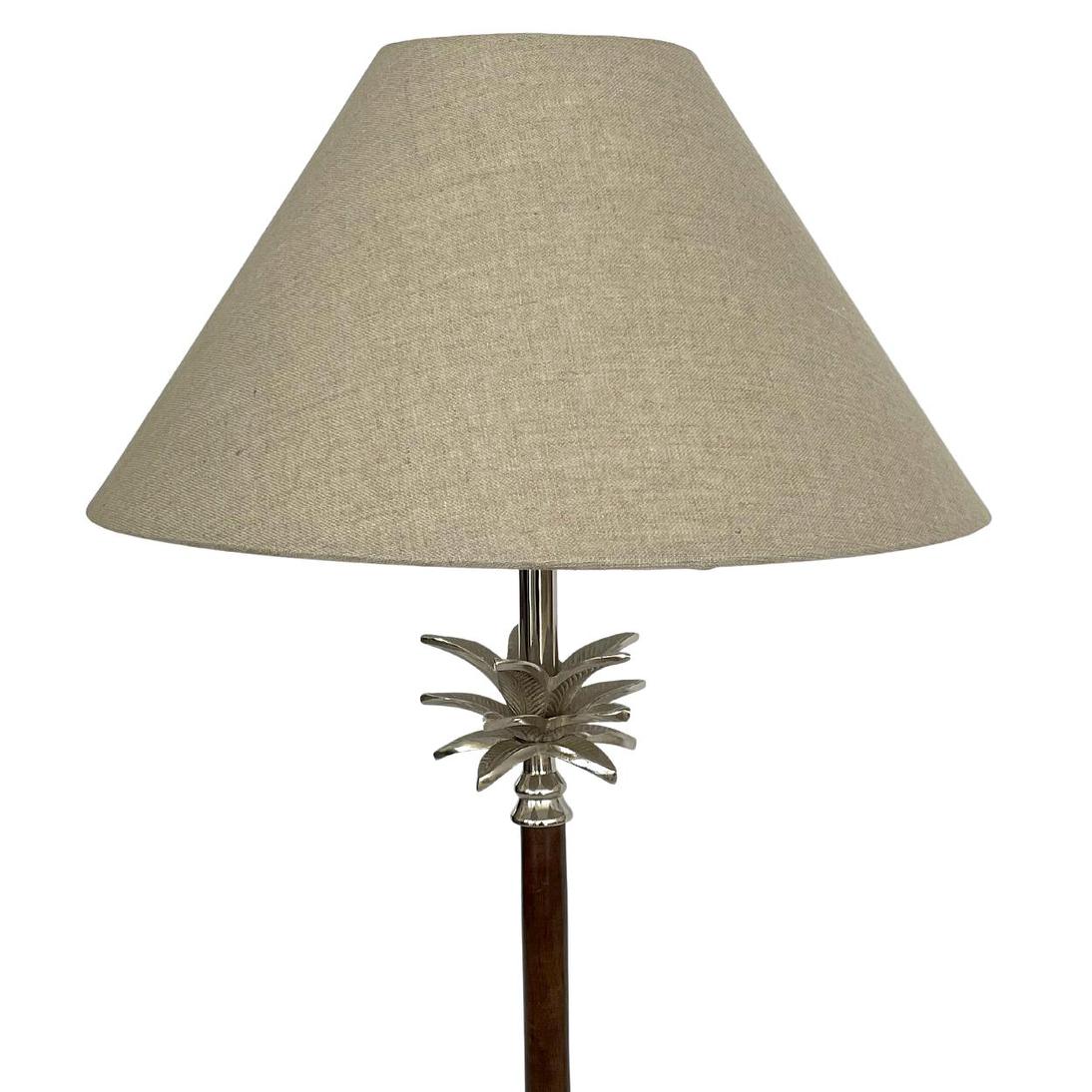 OneWorld Collection PALM Nickel & Wood Table Lamp - Natural Linen Shade-ONEWORLD COLLECTION-Ozlighting.com.au