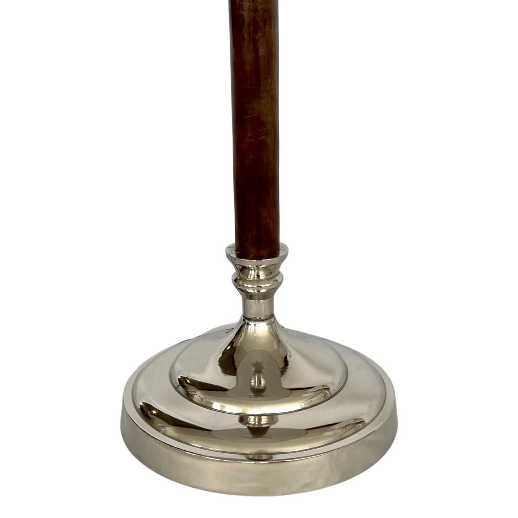 OneWorld Collection PALM Nickel & Wood Table Lamp - Natural Linen Shade-ONEWORLD COLLECTION-Ozlighting.com.au